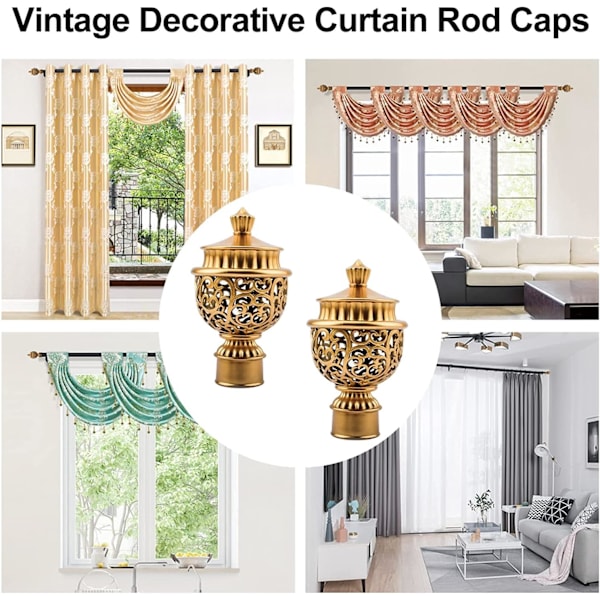 6 st gardinstångsändar retro fönsterstångsdekor draperistång dekorativa ändar, stänger för fönsterdekor, 28 mm