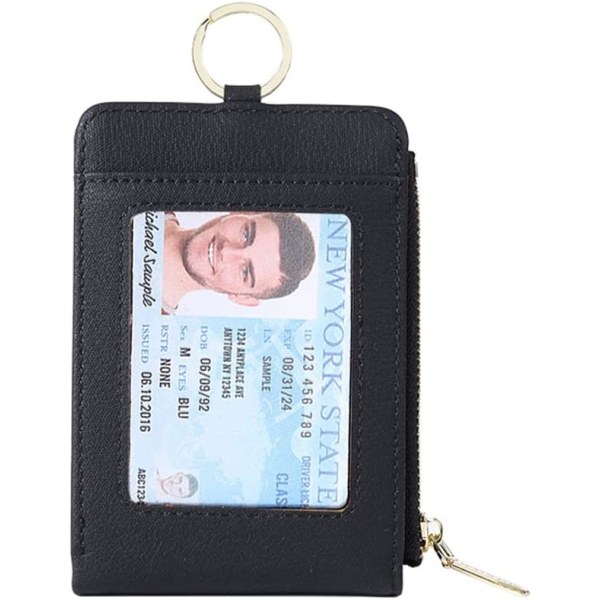 Plånbok Utanför ID-fönster Zip ID- case Kreditkortshållare med dragkedja myntficka & nyckelring för män kvinnor black