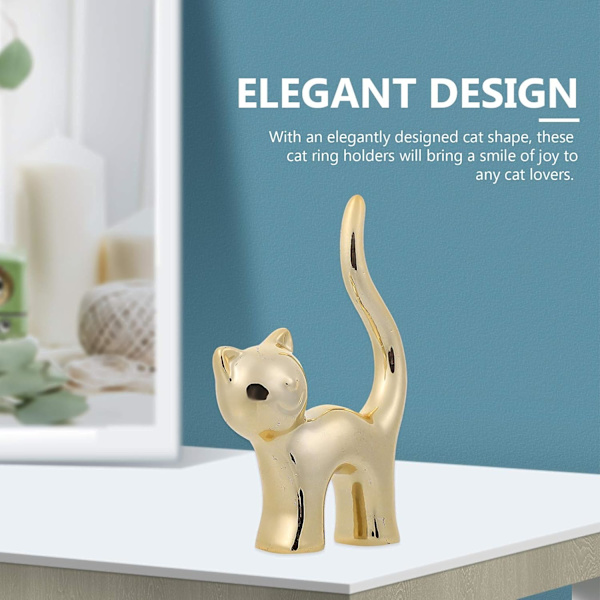 Ringhållare Keramik Söta Katt Figur Ring Stativ Smyckesställ 2-pack (gyllene) Gold