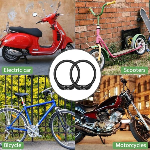 2-pack cykel lås, cykellås med 4-siffrig kod och metallcykellås black