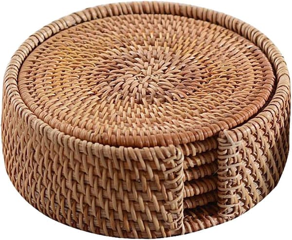 Rattanvevde underlegg Runde underlegg Isolasjonsputer Bordmatter - 6 deler
