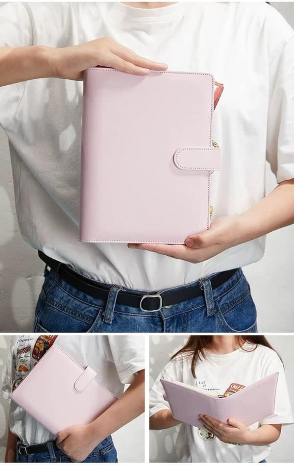 Læder A5 Ringbind Planner Notesbog Planner med Magnetisk Spænde (Indre Papir Ikke Inkluderet) - Pink Pink