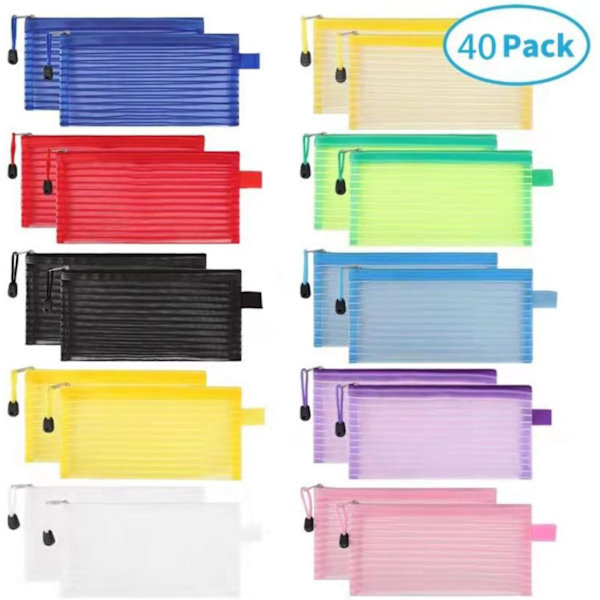 40-pack 10-färgad dragkedja mesh väska pennförvaring väska filväska (slumpmässig färg)