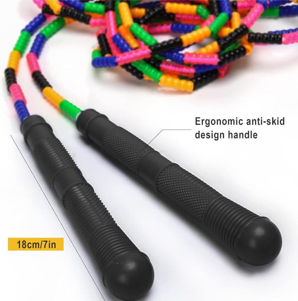 9,19 FT Hopprep (2-PACK), Dubbel Hopprep, Mjuk Pärlad Plast Segmenterad Hopprep (svart) Black