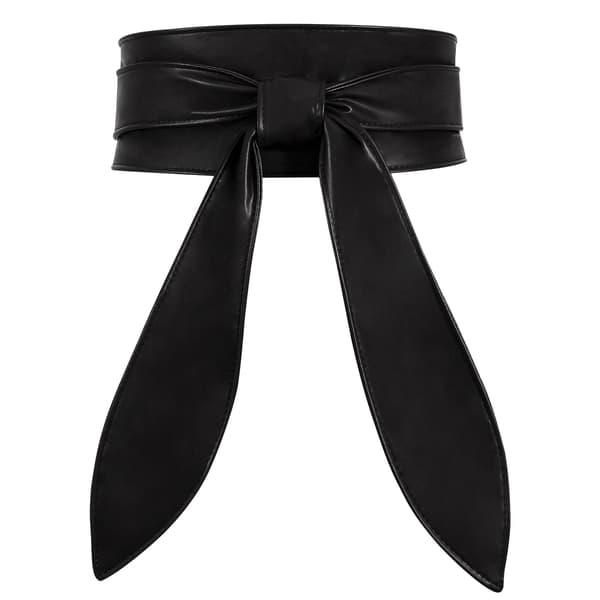 Dame Obi Bælte Mode Wrap Bred Talje Knyttet Hoftebælte til Kjole black