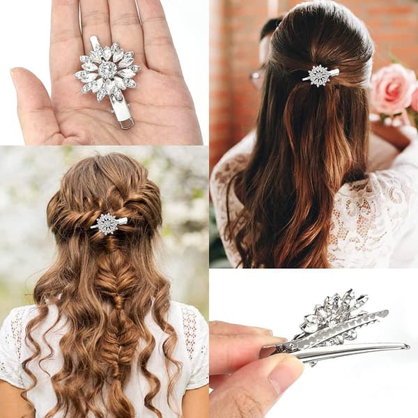 2 st strass bröllopshårklämma, blomma diamant hårklämmor, strass barrette (silver)