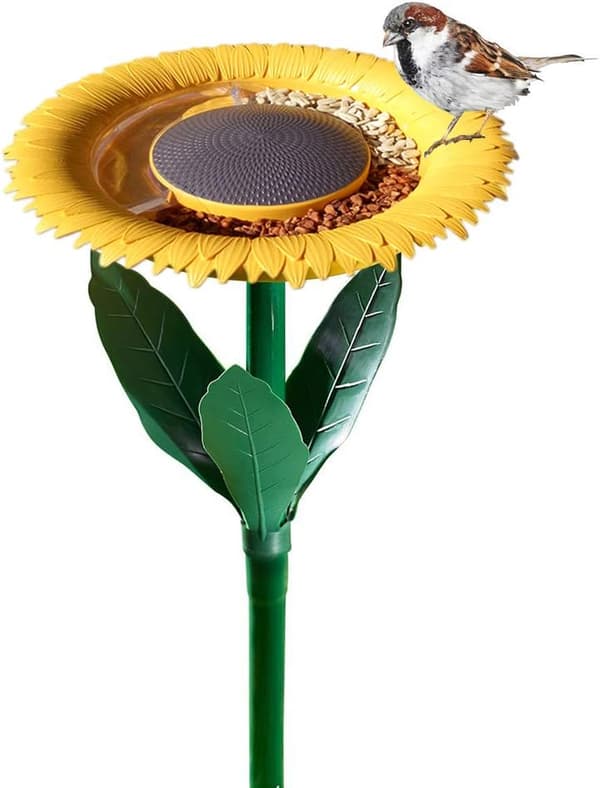 Havepynt solsikke fuglefoderhus blomsterformet fuglefoderbakke