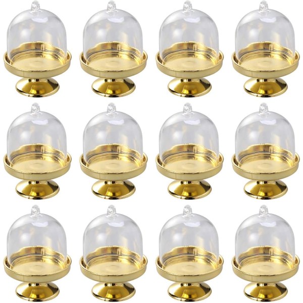 12 st Mini Candy Box, Transparent Plast Macaron Presentförpackning med Kupolskydd (guld) color 2
