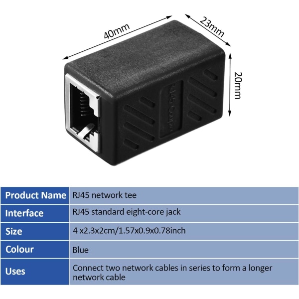 10 x Ethernet nätverkskabel hona till hona förlängningsadapter för Cat7 / Cat6 / Cat5e / Cat5（svart） Black