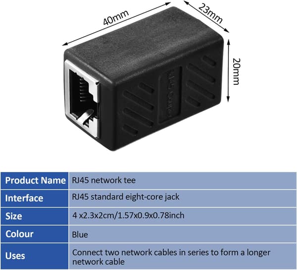 Netværkskabel forlængeradapter netværkskabelstik samling (sort) 10 stk. Black