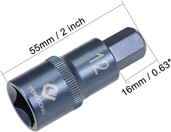 1/2\" Drive x H12 (12mm) Hex Bit Socket, S2 Stål Bits, CR-V Sockets Metric 2\" Längd Blå 12mm
