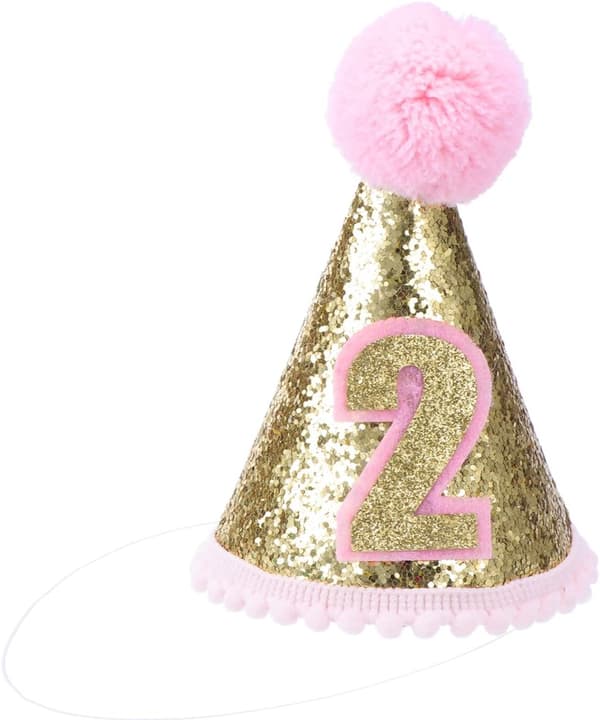 Bursdagshatt for barn, hodeplagg, 2-årsbursdagsfestutstyr (rosa)
