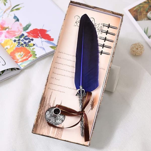 Fjerpen Håndlavede Skrivepenne Retro Design Dip Pen Sæt Royal