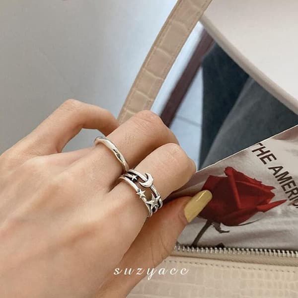Vintage månestjerne ring åbne ringe i sølvringe måne og stjerne justerbar