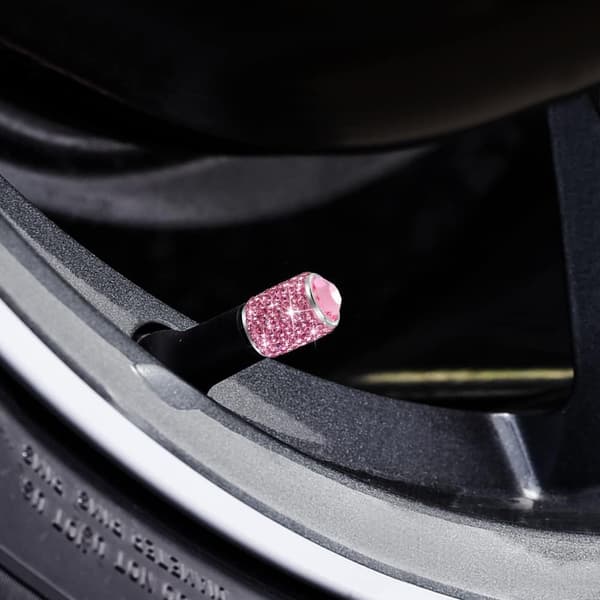 Ventilhette i aluminiumslegering, manuell ventilhette med rhinestones (rosa) 4 stk pink
