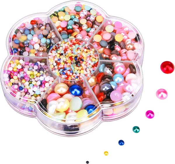 Flerfarvede halve kunstige perleperler med flad bagside af plastik