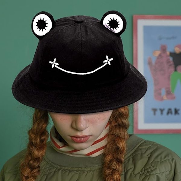 Damfiskehatt Groda Sol Unisex Hink Vikbar Utomhus Sommar för Camping Vandring Fiske（svart） Black