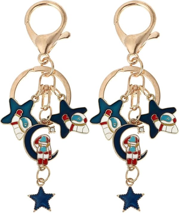 2 stycken rymd astronaut nyckelring för par barn kvinnor män väska plånbok charm（blå）