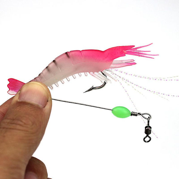 5-pack mjukt lysande räkbete set, fiskebete kit med krokar pärlor fisketillbehör