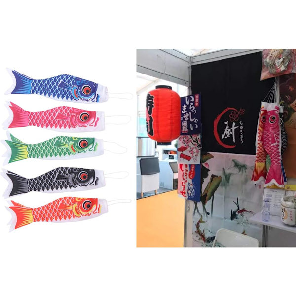 5 st japanska karpvindstrumpor Streamer fiskflagga drake hängande dekor för bar Izakaya rum (40 x 10 m)