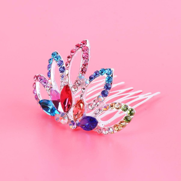 1 st mini kam prinsessa tiara strass hårklämmor för bröllopshår (färgglad) Colourful