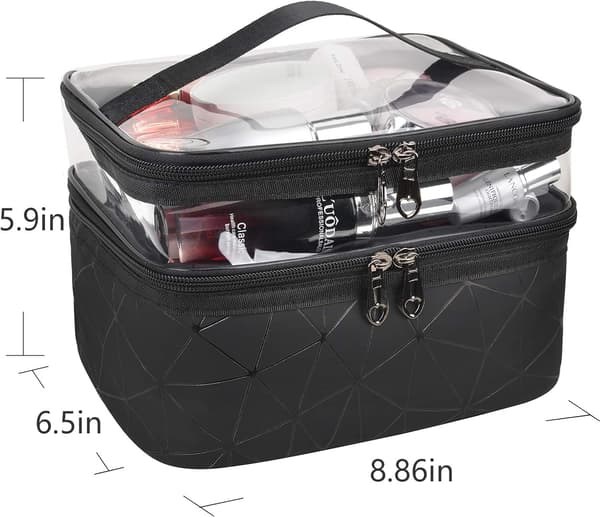 Makeup-tasker Dobbeltlag Rejse Kosmetiketuier Makeup Organizer Toilettasker (Sort) Black