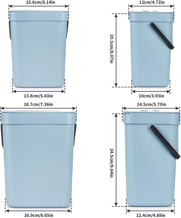 Sæt med 2 (5 L + 3 L) lugttæt kompostspand i plast med låg (blå) blue