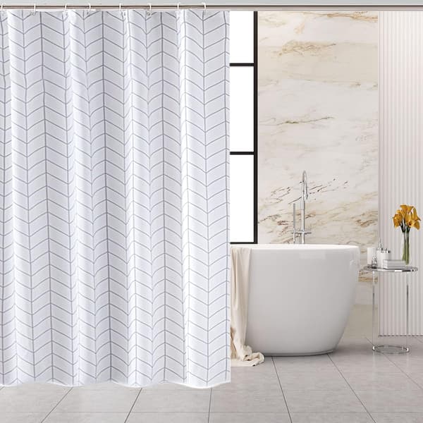 72 x 72 tum Vattentät Polyester Duschdraperi Geometriskt Tyg (Vit Randig) color 3