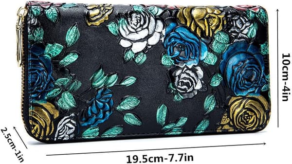 Dame Rose Blomst Lang Læderpung 3D Stereo Multi-kort Blomsterpung