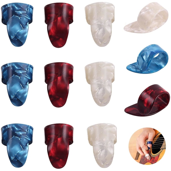 Tumgrepp Fingerpicks 12 st Tumgrepphållare Celluloid Gitarr Fingerpicks (Slumpmässig färg)