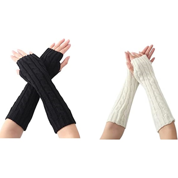 2 par stickade cover dam höst vinter varma stickade handskar (svart+vit) color 3