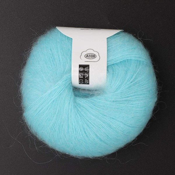Stickad mjuk angora lång ullgarn varmt med en virkning populär för DIY vävning (ljusblå) Bright Blue