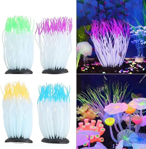 Akvariepynt, Simulation Kunstig Silikone Søanemone Lysende Dekoration (Blå) blue