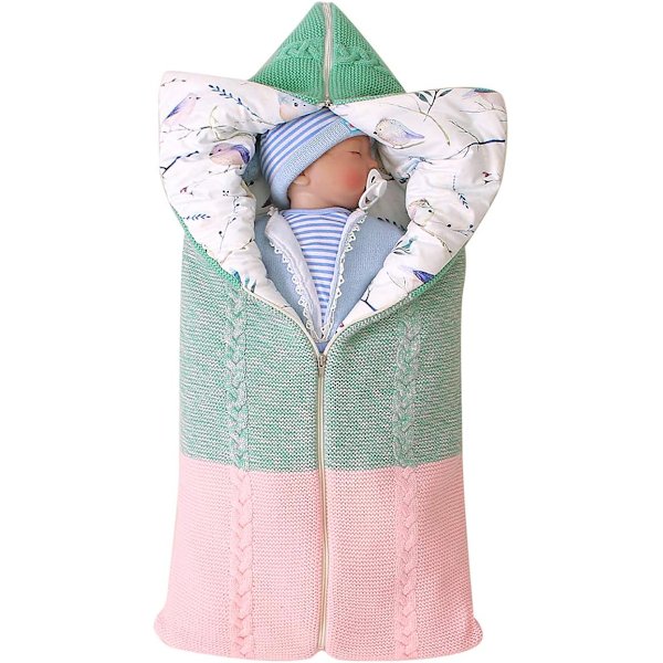 Nyfödd baby barnvagn, sovsäck, swaddle filt, multifunktionell barnvagn, 0-12 månader（Grön） green