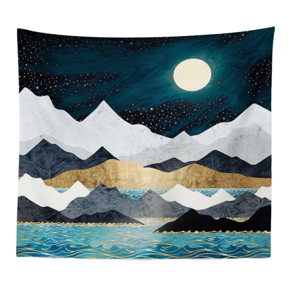 Naturligt landskap Abstrakt berg havsvågor och stjärnklar natt Print konsttapet 180x230cm