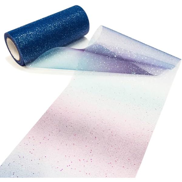 1 st Rainbow Gradient Glitter Tulle Rulle Tyg Band Tulle Band Rulle (6 I 10 Yards), Blå color 4