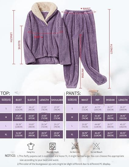 Kvinnors fluffiga pyjamas set fleece pullover byxor lös plysch sovkläder (lila, s) Purple m