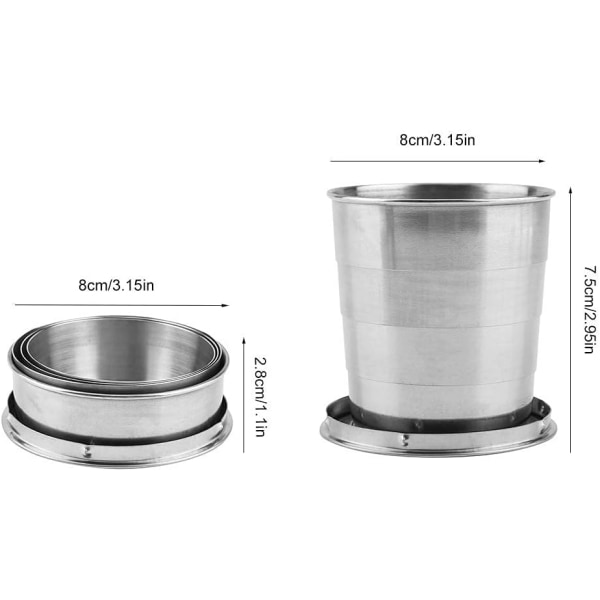 Rostfritt stål mugg, Camp Keychain Design Retractable Telescopic Mug Metallmugg Stapelbar（XL) 250ml