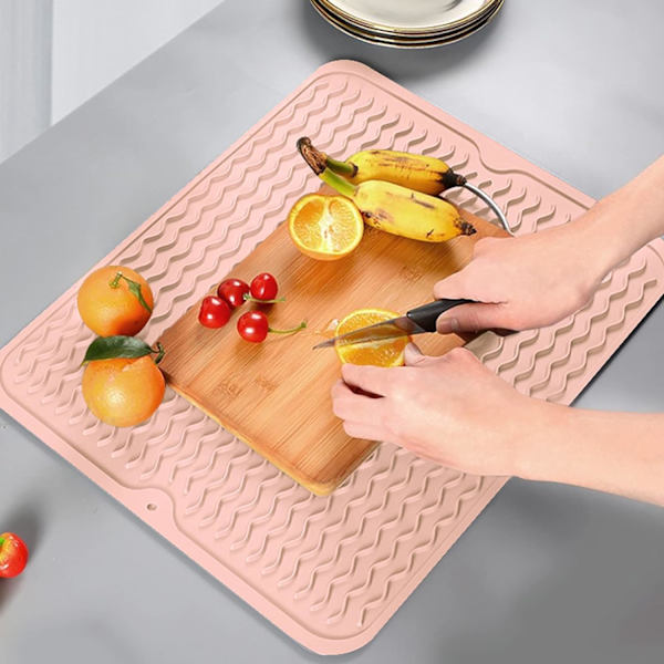 Silikon Diskställningsmatta, halkfri disk gummimatta torkmattor diskbänksmattor 16*12 tum Pink