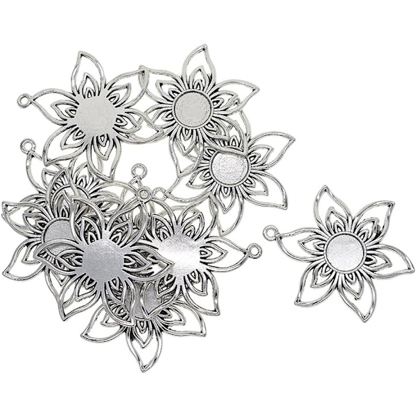 10 st tibetanska silver filigran blomster cameo cabochon inställningar hängeämnen bricka bas 10mm