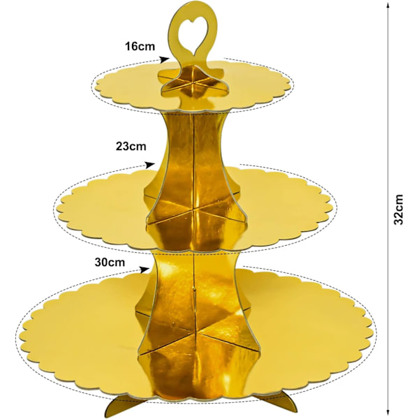 3-vånings tårta spets dessert display stativ födelsedagsfest tillbehör (guld) Gold