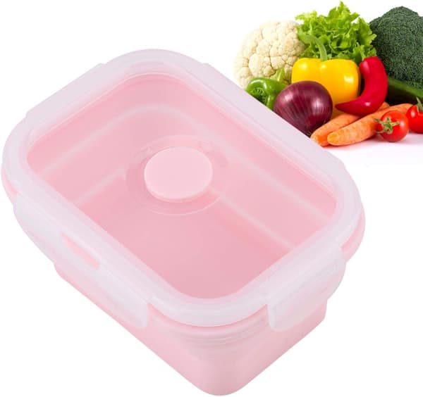 Sammenleggbare matbeholdere, lunsjbeholdere i silikon for barn og voksne (1200ML-ROSA)