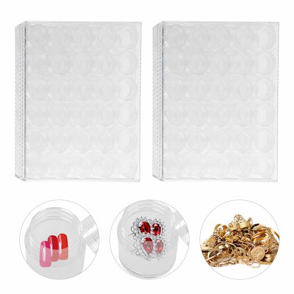Akrylbehållare 30 små runda transparenta pärlförvaringsburkar 2-pack