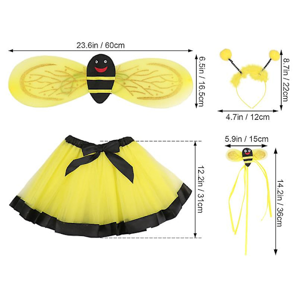 1 set Festival Bi-vingad kostym Barn Mesh kjol Fest Cosplay Dekor Gul