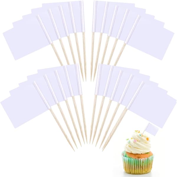 Tom tannpirkerflagg, 200 stk. flaggetiketter Cupcake-dekorasjon Bursdagsfestdekorasjon (hvit)