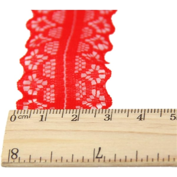 45 meter mönstrad spetsband, blommig spetskant, utsmyckning av tyg (röd) big red