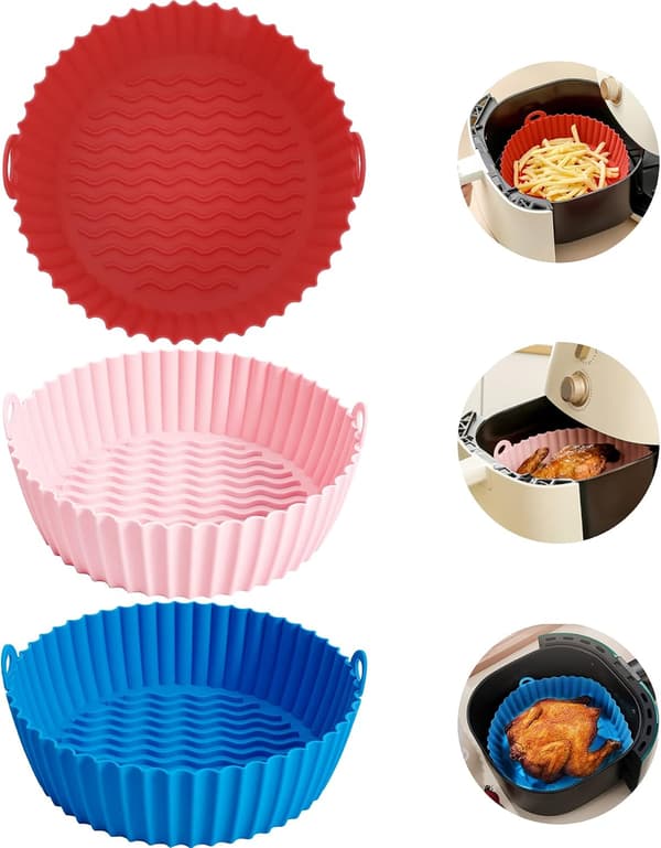 3-pack luftfritös silikonform, silikon luftfritös liners korg 8,5 tum återanvändbar