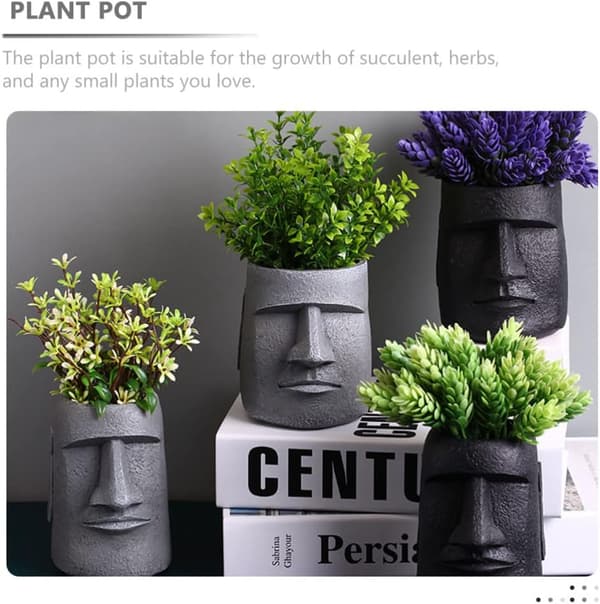 Påskön Moai huvud staty suckulent planter mänskligt ansikte planter, grå color 2