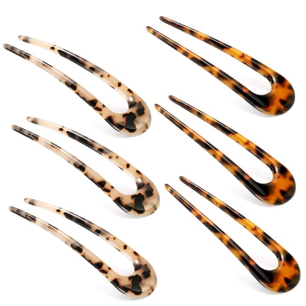 U-formet hårnål skildpaddeskal gaffelpinde 2-tands chignon 6 stk.