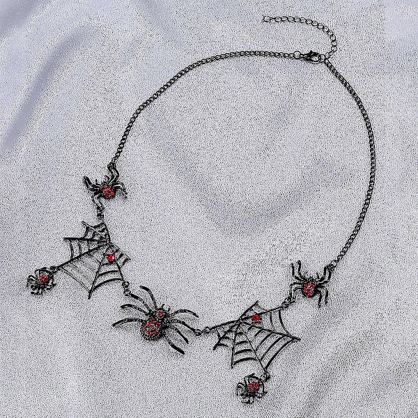1 st Halloween Tarantula Crystal Diamond Spider Web Halsband